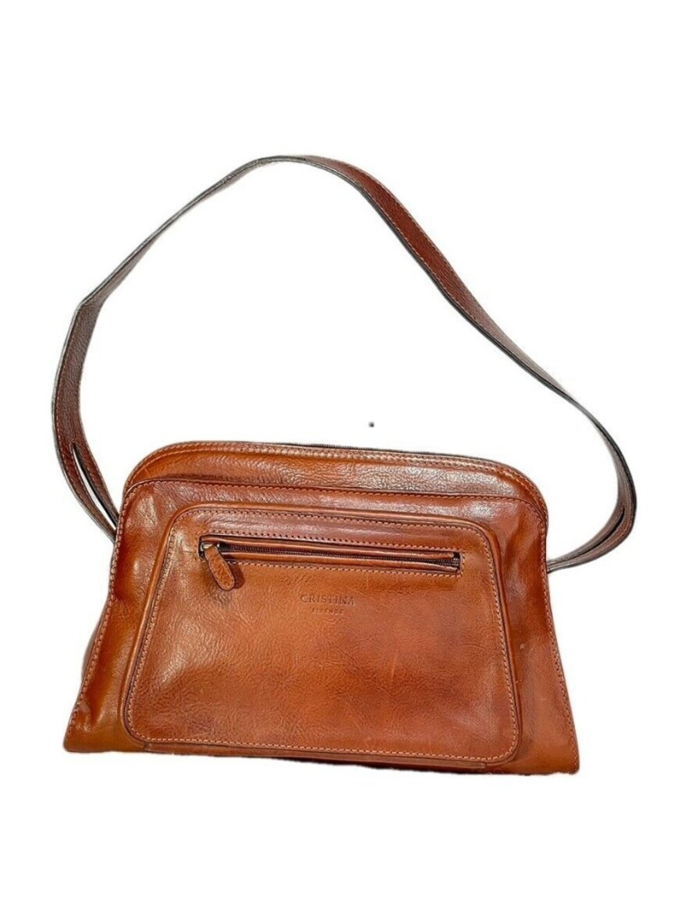CHRISTINA FIRENZE Purse Brown Full Grain Leather Hobo Handbag Medium